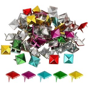 uxcell 100Pcs Square Pyramid Rivets, 10mm Two-Jaw Studs Spikes, Copper Punk Rock Nailhead Spots for Clothing Bag Leather Shoes (5 Colors)