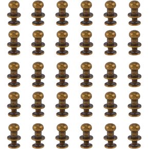 SUPERFINDINGS 30 Sets Solid Brass Round Head Button Stud Antique Bronze Screw Leather Rivet 10.5x9.5mm Chicago Screws Button Rivets for DIY Leather Craft Repairs Decoration