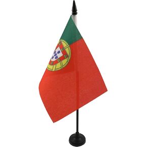 AZ FLAG Portugal Table Flag 4'' x 6'' - Portuguese Desk Flag 15 x 10 cm - Black Plastic Stick and Base