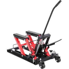 Hydraulic Motorcycle Lift Jack, 1500 Lbs Capacity Scissor Lift Jack with 4 Wheels and Handle, Portable Foot-Operated Hoist Stand Motorcycle Lift Table for ATV, Motorcycle, UTV, Powersports