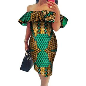 iooiooi Africa Dresses for Women Dashiki Off The Shoulder African Dress Bazin Plus Size Traditional African Clothing