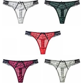 5 Pack Women Sexy Underwear Lace Thongs T-back Bikini Ice Silk Panties Yoga Sports Fitness Exercise