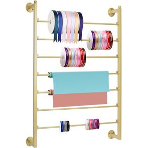 Ribbon Storage Organizer,Wall Mounted Ribbon Holder Rack,7 Tier Large Capacity Metal Ribbon Storage for Craft Room,Flower Shop,Cake Shop,Gift Wrapping Paper,Golden
