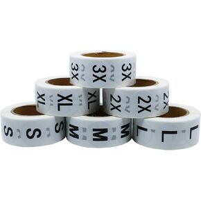 HYBSK Clothing Size Stickers White Round Labels for Retail Apparel S M L XL 2X 3X Total 6 Rolls (S-3X)