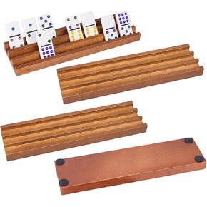 Wooden Domino Racks Set of 4 Pcs, Wood Domino Tiles Trays, Domino Holders Organizer for Mexican Train and Other Domino Games-Dominos NOT Included