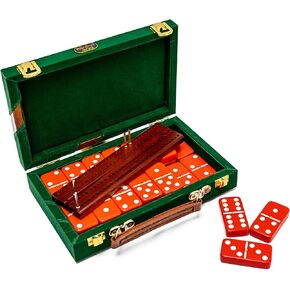 Bello Games New York, Inc. Fashion Avenue Double Six Designer Double Six Red Dominoes Professional Jumbo Size Tournament Set with Spinners and Score Board
