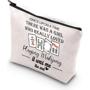 TSOTMO Mahjong Gifts There Was A Girl Who Really Loved Playing Mahjong Zipper Pouch Makeup Bag for Mahjong Lover (Upon time Mahjong)