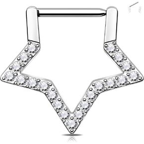 Melighting 16G Star Septum Ring Titanium G23 Septum Jewelry 8 mm Clear CZ Helix Piercing Jewelry Star Septum Clicker Helix Earring for Women
