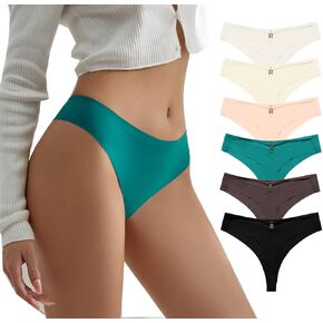 6 Pack Seamless Thongs for Women No Show Breathable Underwear Low Rise Ice Silk Tangas Panties