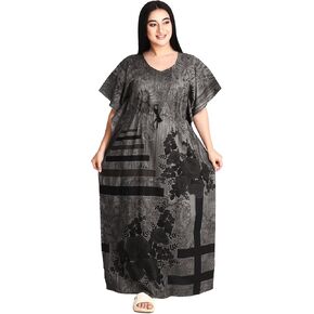 OSF Women's Indian Cotton Floral Kaftan Full Length Maxi Nightwear Night Gown Nighty (Pack of 1, Size: Free Size, KF0050)