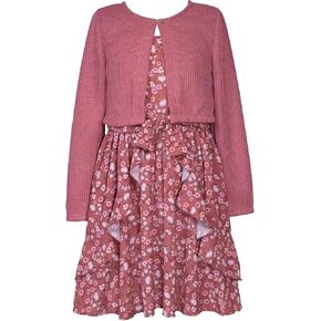 Bonnie Jean Girls 7-16 Crepe Cascade Dress Knit Cardigan