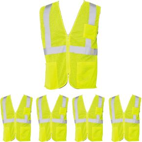 ATERET Reflective High Visibility Safety Vest, Class 2 Type R, 5 Pack I Compliance with ANSI/ISEA 107-2015