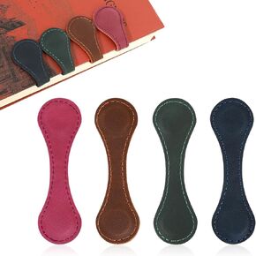 4PCS Magnetic Leather Bookmark, Personalized Vintage Magnetic Bookmarks, Convenient Mark Clip Custom Simple Style Handmade Page Markers Leather Magnetic Bookmarks for Reading