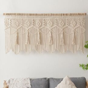 Macrame Wall Hanging Boho Woven Tapestry Valance Window Kitchen Macrame Curtain Door Divider Decoration Bedroom Home Macrame Curtains 55.1" Wx23.6 L