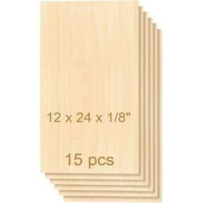 ToCome 15 Pack Basswood Sheets 12x24x1/8" 3mm Plywood Sheets for Laser Cutting Engraving 305x610x3mm Laser Bass Wood Boards for Crafts Laser Projects (12x24x1/8", 15 Pcs)