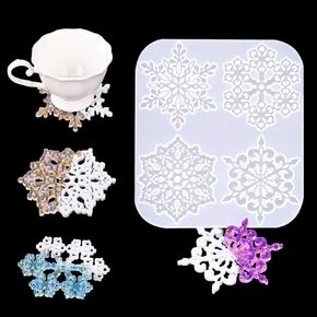 Resin Coaster Molds Snowflake Resin Molds Silicone Car Cup Holder Mould Snowflake Mold Hexagon Silicone Molds for Epoxy Casting Crystal Agate Tray Resin Moulds Cup Mat for DIY Craft