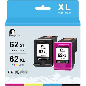 Penguin Remanufactured Printer Ink Cartridge Replacement for HP 62XL ,62 XL (1 Black,1 Color) Used for Hp Envy 5540 5541 5640 7643 8005 Officejet 200 250 258 5740 5746 (Includes Bookmark Clip)