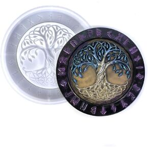 Tree of Life Resin Mold Round Epoxy Silicone Mold DIY Wall Pendant Decoration Window Hanging Crafts for Housewarming Gift Home Wall Decoration (Round)