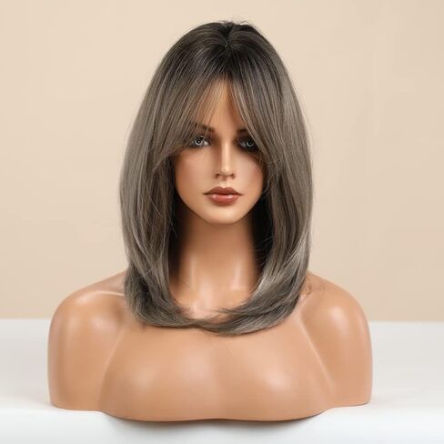 BERON Blonde Wig for Women Ombre Blonde Wig Shoulder Layered Blonde Wig with Bangs Synthetic Heat Resistant Halloween Daily Party Use in Saudi Arabia