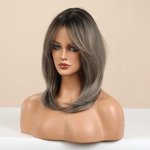 BERON Blonde Wig for Women Ombre Blonde Wig Shoulder Layered Blonde Wig with Bangs Synthetic Heat Resistant Halloween Daily Party Use in Saudi Arabia