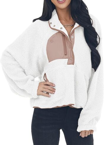 Ladmous Women's ColorBlock Fleece Jackets With Pockets Pullover in Saudi Arabia