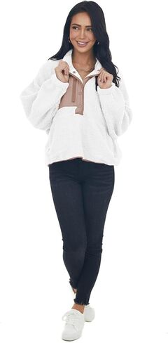 Ladmous Women's ColorBlock Fleece Jackets With Pockets Pullover in Saudi Arabia