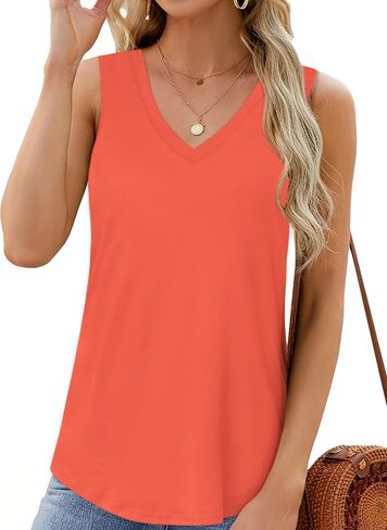 Womens Tops Summer Casual V Neck Tank Top Sleeveless Cotton Shirts in Saudi Arabia