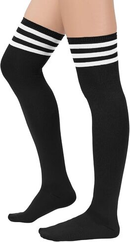 Century Star 3 Pairs Thigh High Socks for Women Over the Knee High Socks Triple Stripe Long Stockings Thigh Highs Leg Warmer in Saudi Arabia
