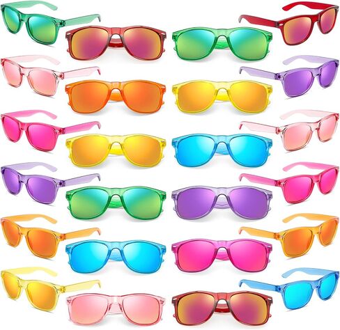 Matcheck 24 Neon Colors Sunglasses Mirrored Lens Bulk Glasses Retro Classic Party Favors Birthday Pool Unisex Adult in Kuwait