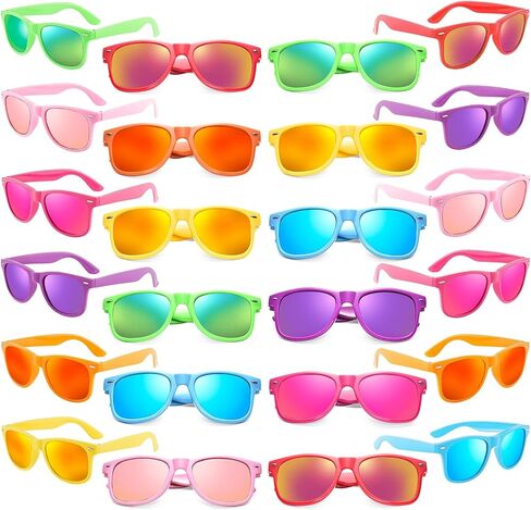 Matcheck 24 Neon Colors Sunglasses Mirrored Lens Bulk Glasses Retro Classic Party Favors Birthday Pool Unisex Adult in Kuwait