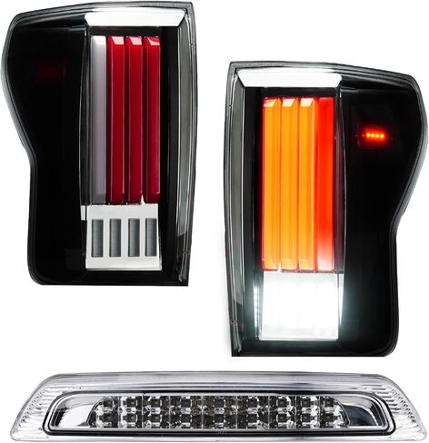 (3 Pack) Taillight Assembly + 3rd Brake Light for 2007-2013 Toyota Tundra [For Incandescent Models], Dynamic Flowing Rear Lights+High Mount Stop Light w/o Blind Spot, Chrome Housing Clear Lens in Saudi Arabia