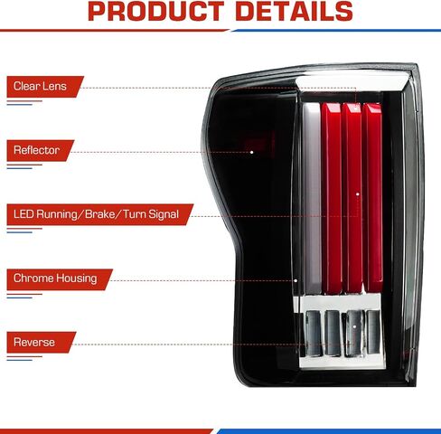 (3 Pack) Taillight Assembly + 3rd Brake Light for 2007-2013 Toyota Tundra [For Incandescent Models], Dynamic Flowing Rear Lights+High Mount Stop Light w/o Blind Spot, Chrome Housing Clear Lens in Saudi Arabia