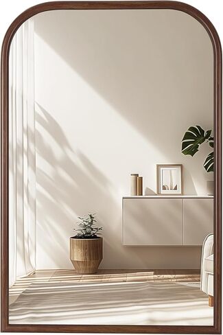 24"x36" Arch Wall Mirror Bathroom Mirror for Wall Mounted, Tempered Glass, Wood Grain Finish Frame Wall Mirror Decorative for Living Room Bedroom Entryway Mirror Vanity Mirror, Rustic Brown in Saudi Arabia