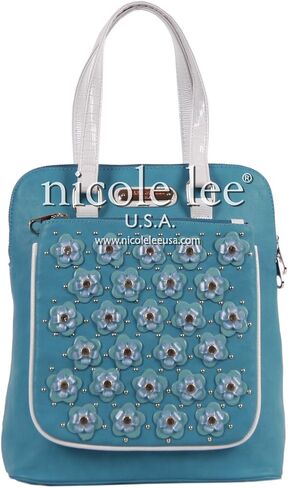 Nicole Lee Makenzie Floral Encrusted Beads Backpack Purse, Blue, One Size in Kuwait