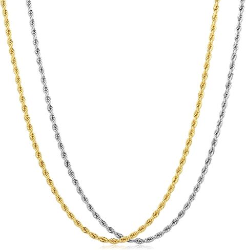 2pcs rope chains for men Stainless Steel Gold Plated Rope Chains 2-8mm Twist Rope Necklace 14-35 Inch for Mens Women Boy Teen Jewelry Gift in Saudi Arabia