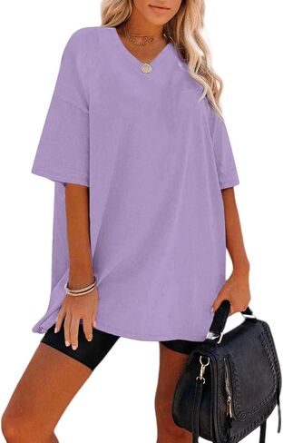 Remidoo Womens Casual V Neck Short Sleeve Oversized T Shirt Summer Basic Loose Top in Saudi Arabia