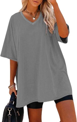 Remidoo Womens Casual V Neck Short Sleeve Oversized T Shirt Summer Basic Loose Top in Saudi Arabia