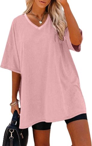 Remidoo Womens Casual V Neck Short Sleeve Oversized T Shirt Summer Basic Loose Top in Saudi Arabia