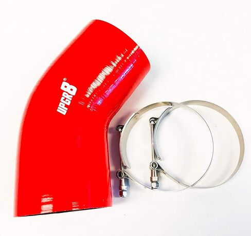 Upgr8 Universal 4-Ply High Performance 4 "45 درجة الكوع مقرنة سيليكون خرطوم 102 مم + T بولت المشبك (4" أحمر) in Kuwait