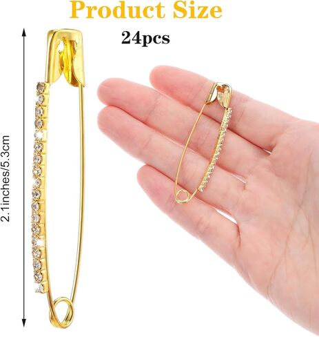 24 Pcs Safety Pin Brooch Rhinestone Safety Pins Gold Brooch Sweater Shawl Clips Faux Crystal Brooches Shiny Brooch Pins Gold Safety Pins Large for Women Skirts Sweater Scarf Lapel Hat Accessories in Saudi Arabia