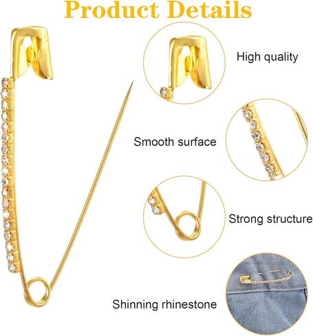 24 Pcs Safety Pin Brooch Rhinestone Safety Pins Gold Brooch Sweater Shawl Clips Faux Crystal Brooches Shiny Brooch Pins Gold Safety Pins Large for Women Skirts Sweater Scarf Lapel Hat Accessories in Saudi Arabia