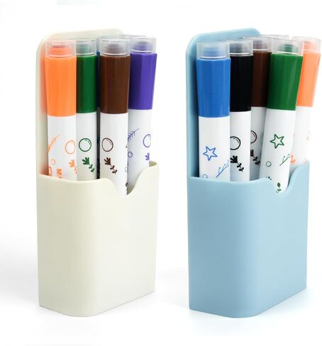 2 PCS Magnetic Pen Marker Holders Dry Erase Marker Magnetic Cup Holder Organizer for Refrigerator Whiteboard Home Office Supplies (Blue+White) in Kuwait