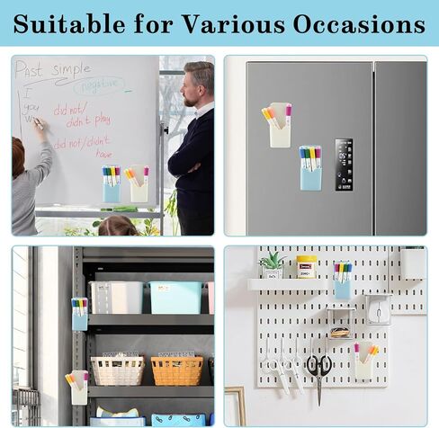 2 PCS Magnetic Pen Marker Holders Dry Erase Marker Magnetic Cup Holder Organizer for Refrigerator Whiteboard Home Office Supplies (Blue+White) in Kuwait