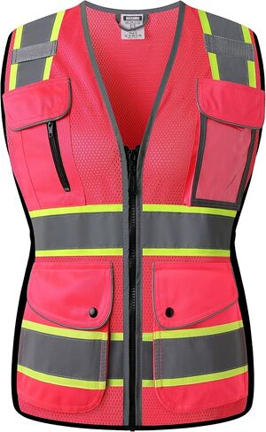 High Visibility Reflection Black Mesh Safety Vests with 9 Pockets and Front Zipper, hi vis safety vest for Women, Meets ANSI/ISEA Standards(Black-16,Small) in Saudi Arabia