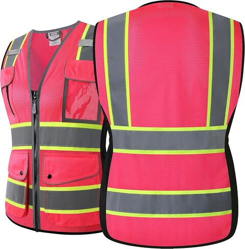 High Visibility Reflection Black Mesh Safety Vests with 9 Pockets and Front Zipper, hi vis safety vest for Women, Meets ANSI/ISEA Standards(Black-16,Small) in Saudi Arabia