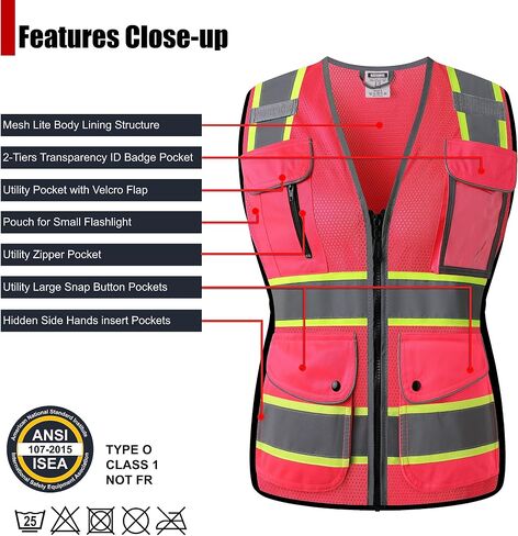 High Visibility Reflection Black Mesh Safety Vests with 9 Pockets and Front Zipper, hi vis safety vest for Women, Meets ANSI/ISEA Standards(Black-16,Small) in Saudi Arabia