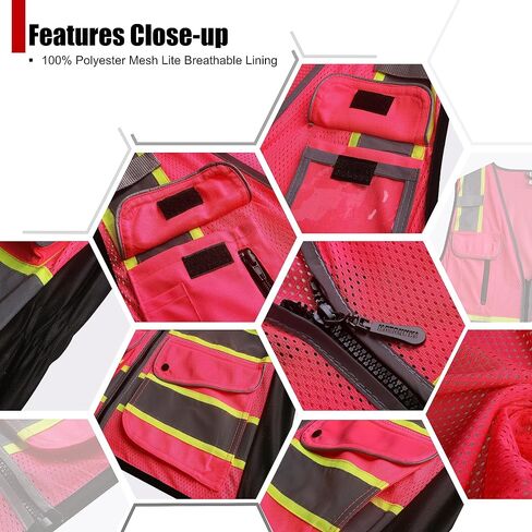 High Visibility Reflection Black Mesh Safety Vests with 9 Pockets and Front Zipper, hi vis safety vest for Women, Meets ANSI/ISEA Standards(Black-16,Small) in Saudi Arabia