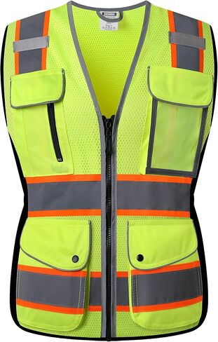 High Visibility Reflection Black Mesh Safety Vests with 9 Pockets and Front Zipper, hi vis safety vest for Women, Meets ANSI/ISEA Standards(Black-16,Small) in Saudi Arabia