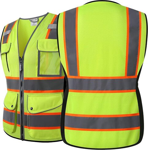 High Visibility Reflection Black Mesh Safety Vests with 9 Pockets and Front Zipper, hi vis safety vest for Women, Meets ANSI/ISEA Standards(Black-16,Small) in Saudi Arabia