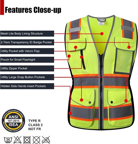 High Visibility Reflection Black Mesh Safety Vests with 9 Pockets and Front Zipper, hi vis safety vest for Women, Meets ANSI/ISEA Standards(Black-16,Small) in Saudi Arabia